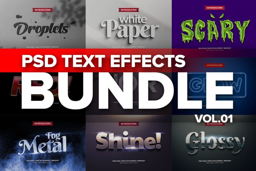 الحزمة الجديدة المميزة لتاثيرات النص ثلاثية الابعاد للفوتوشوب وتدعم العربية Photoshop 3D Text Effects BUNDLE 1 - 5926184