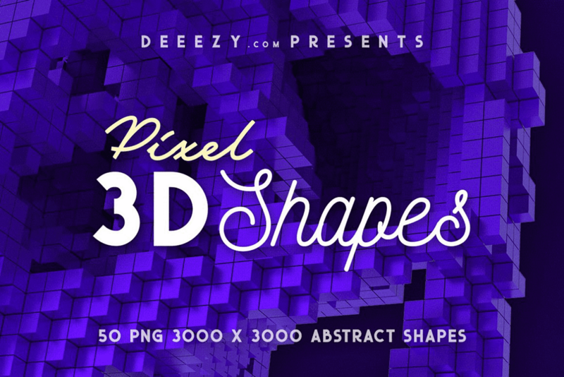 CreativeMarket - 50 Pixel 3D Shapes 4596553