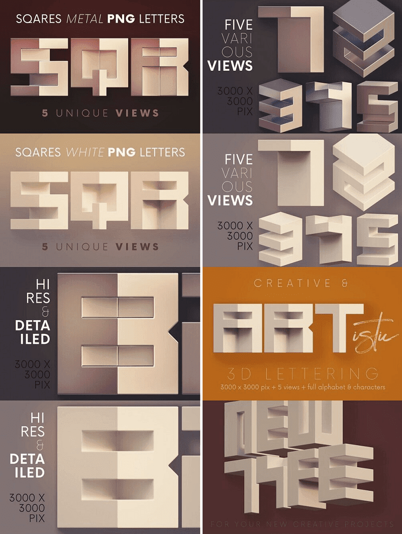 Creativemarket - Squares Geometric - 3D Lettering 6096507