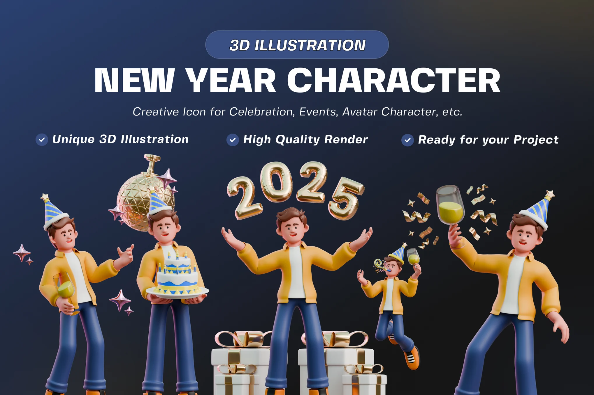 New Year Character 3D Illustration Pack V2